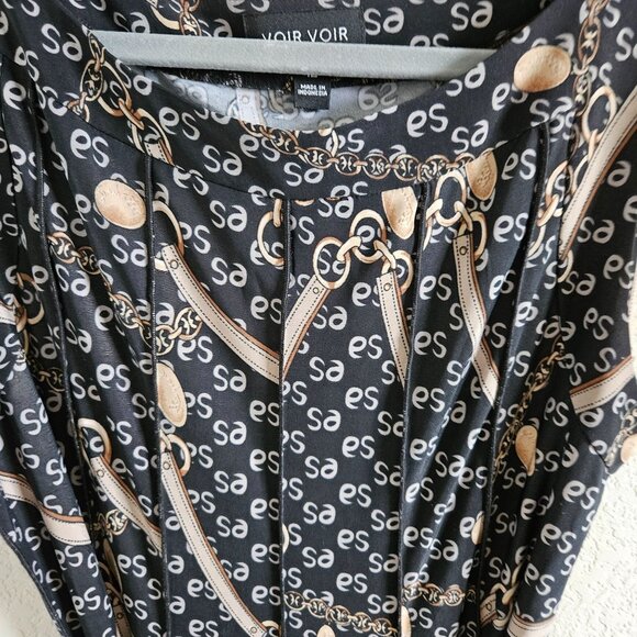 VOIR VOIR Woman Size 12 Bit & Bridle Number Print Dress Tie Belt  Knee Length - Picture 3 of 7